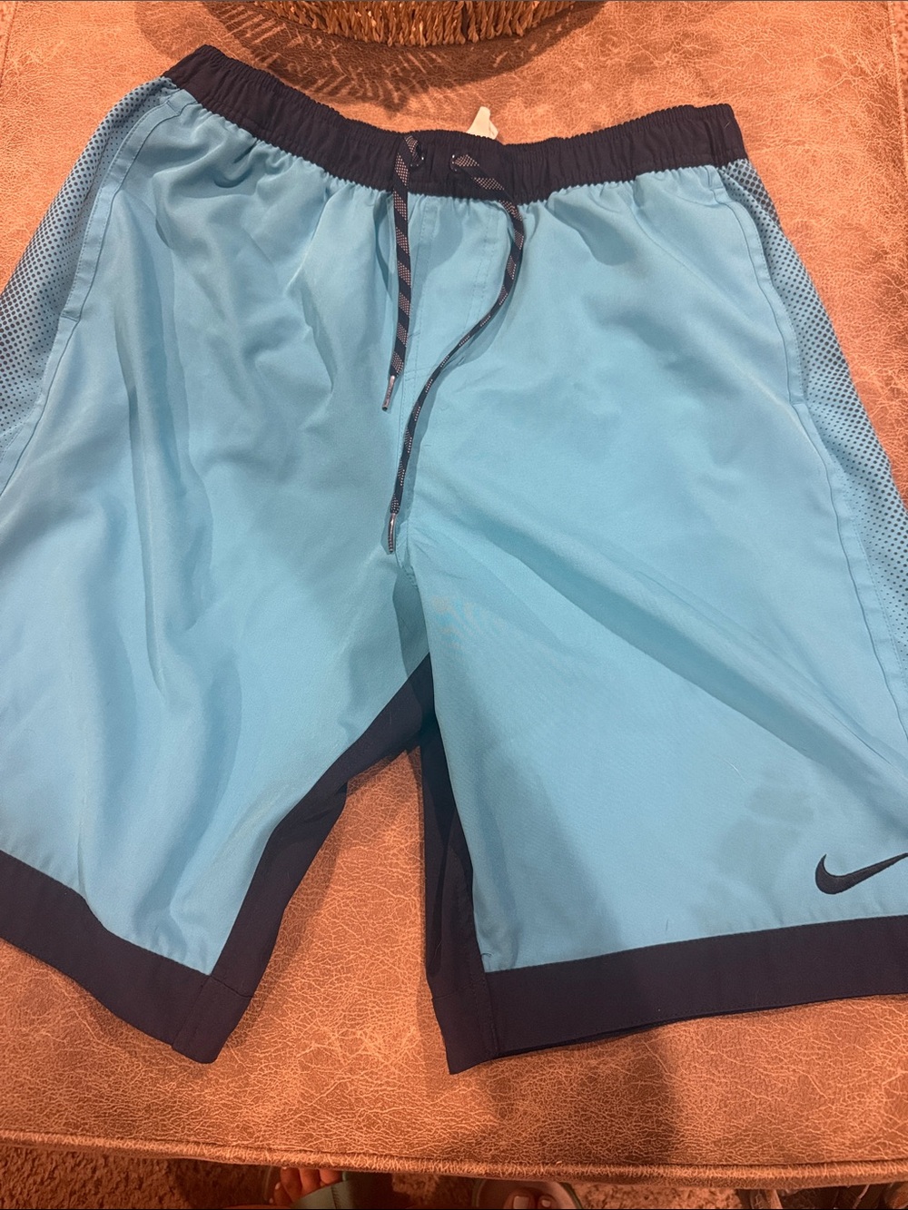 Light Blue Men's Athletic Shorts with Navy Trim
